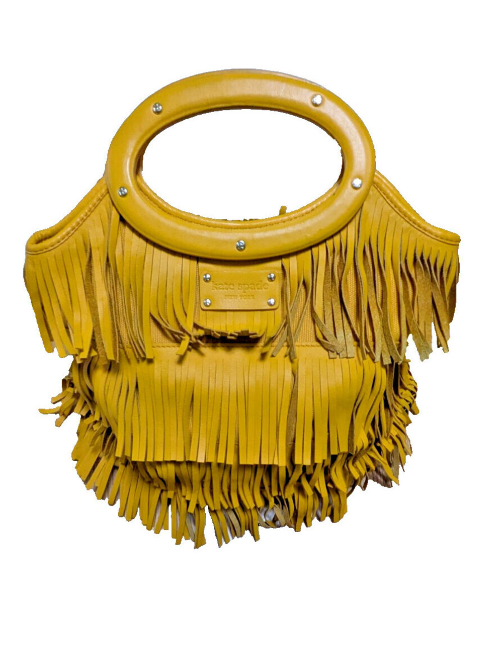 RARE Kate Spade New York Yuma Ida VTG Yellow Fringe Purse Tote Bag O-Ring Handle